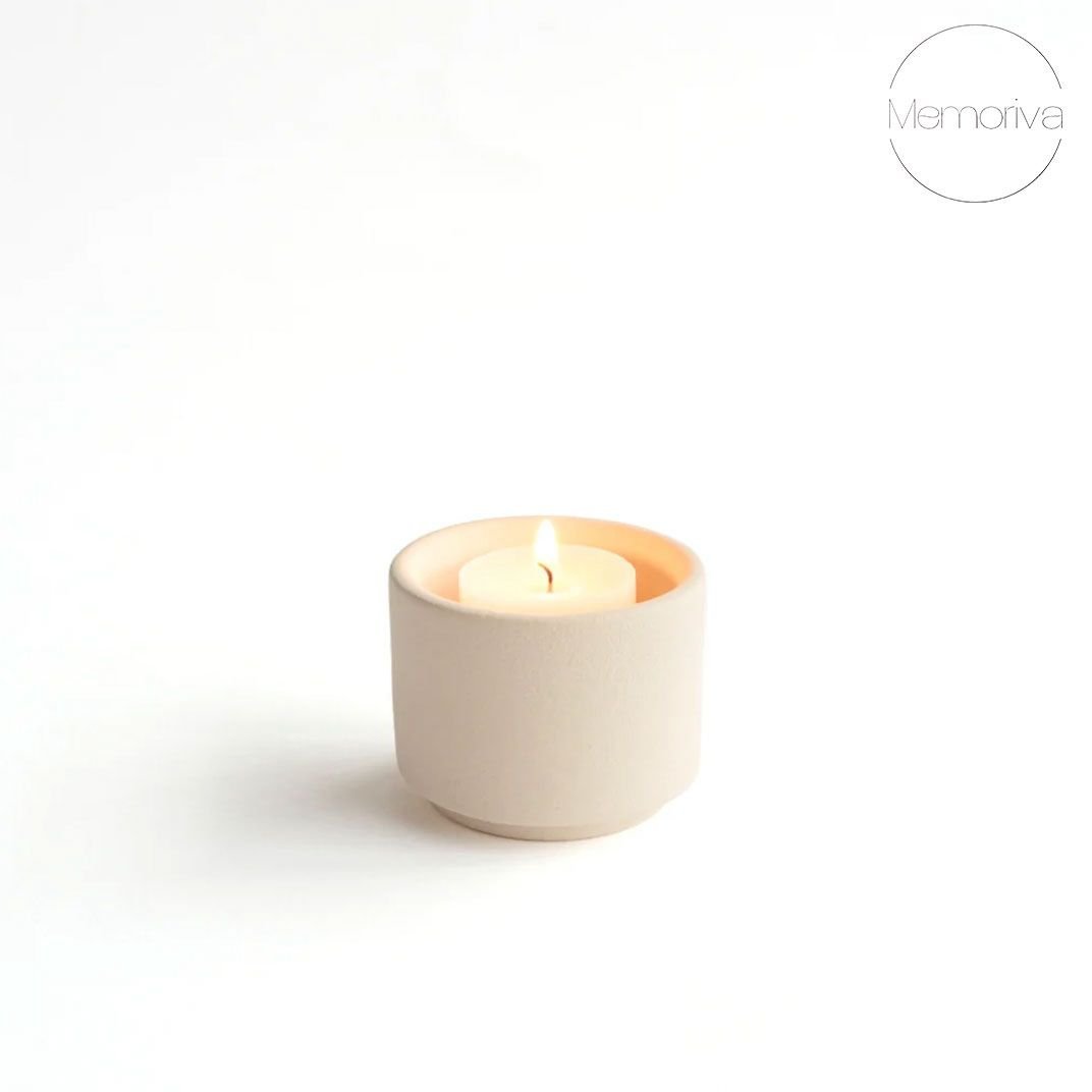 HELIOS - Handgemaakte mini - urn beige keramiek + kaarslicht - Memoriva