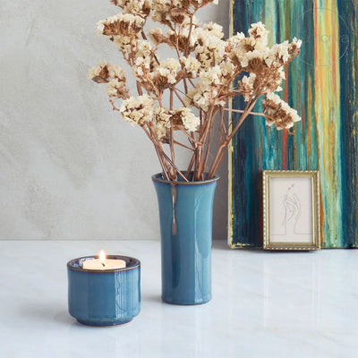 TULIPA – Handgemaakt Vaasje in Groen & Blauw Keramiek - Memoriva