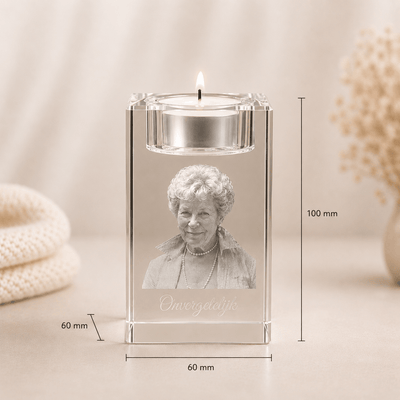 Kristalglas waxinelichthouder met foto gravure - Rechthoek verticaal - Memoriva