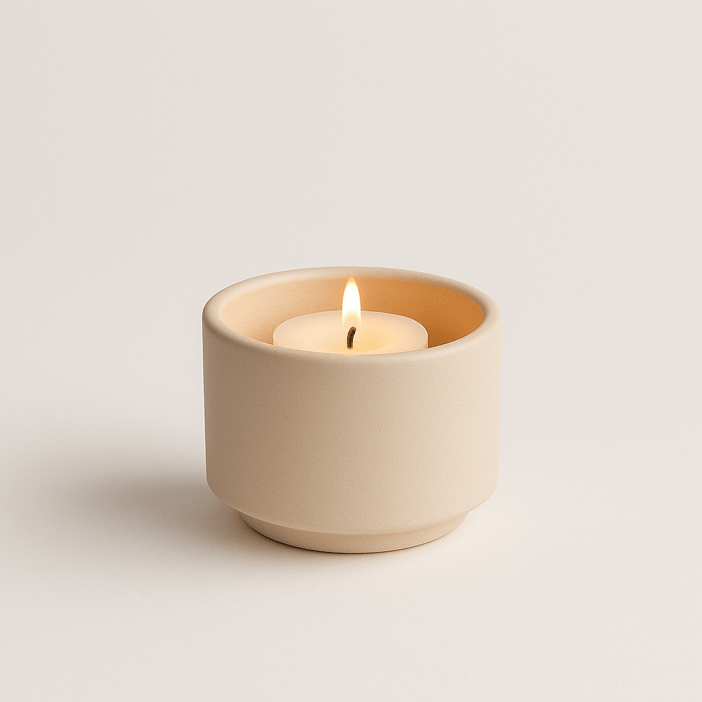 HELIOS - Handgemaakte mini - urn beige keramiek + kaarslicht - Memoriva
