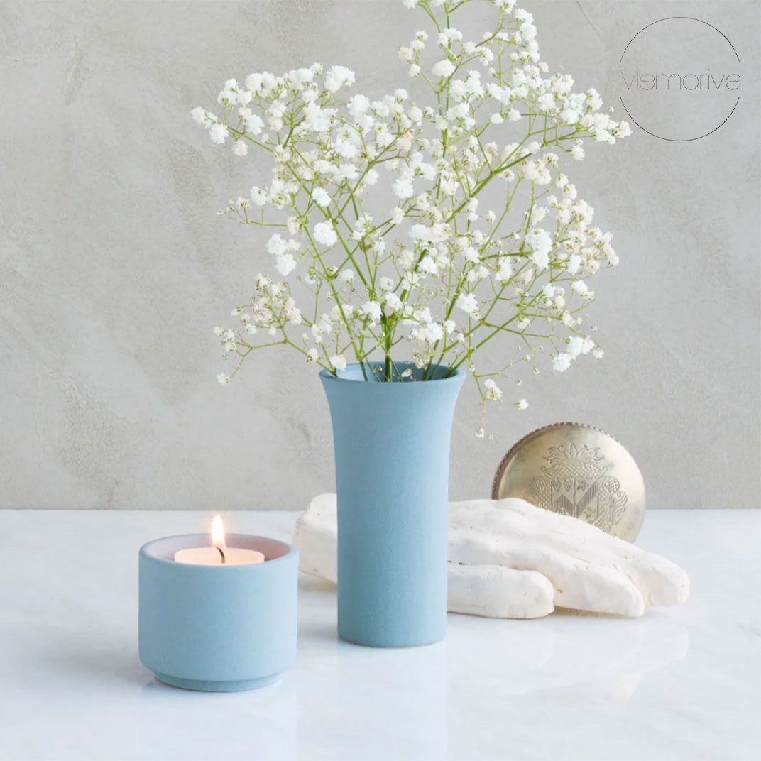 TULIPA – Handgemaakt Vaasje in Grijsblauw Engobe - Memoriva