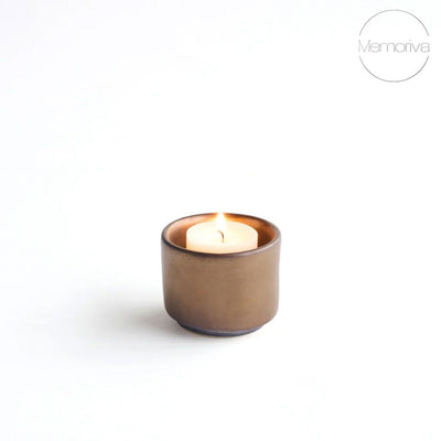 HELIOS - Handgemaakte mini-urn koperkleurig keramiek + kaarslicht