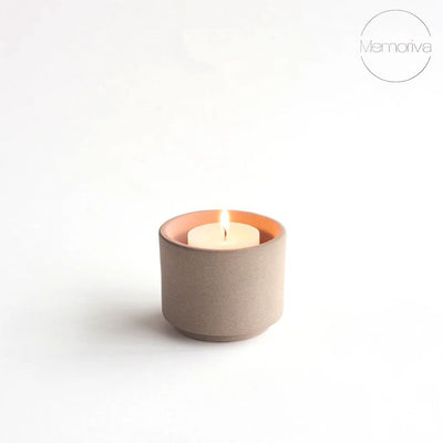 HELIOS - Handgemaakte mini-urn zandkleurig keramiek + kaarslicht
