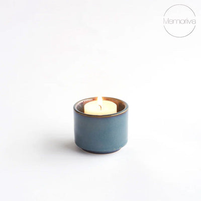 HELIOS - Handgemaakte mini-urn groen blauw keramiek + kaarslicht