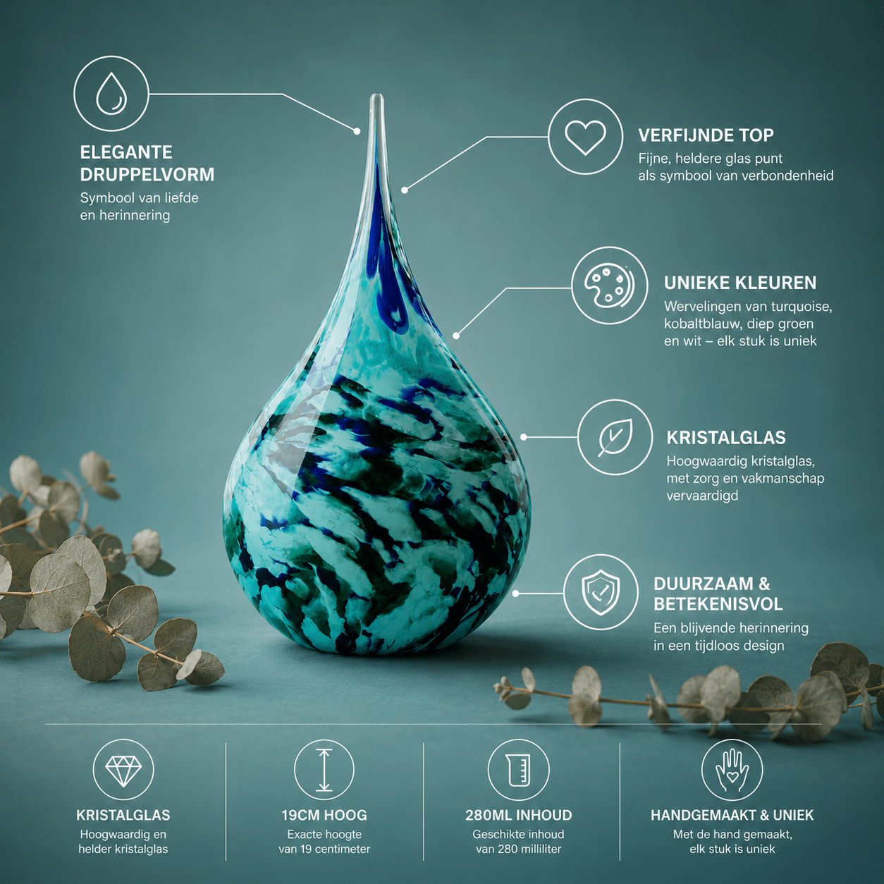DRUPPEL Medium | Turquoise Blue Green White 280ml - Memoriva