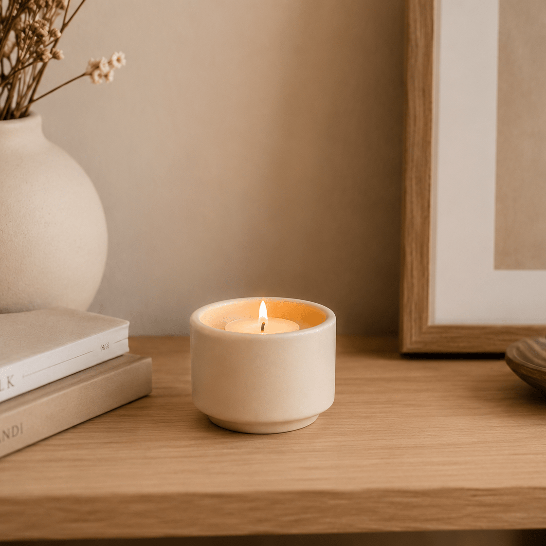 HELIOS - Handgemaakte mini - urn beige keramiek + Kaarslicht - Memoriva