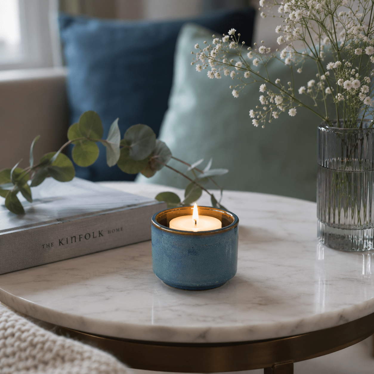 HELIOS - Handgemaakte mini - urn groen blauw keramiek + kaarslicht - Memoriva