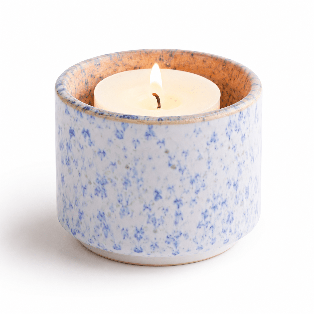 HELIOS - Handgemaakte mini - urn wit & blauw gespikkeld keramiek + kaarslicht - Memoriva