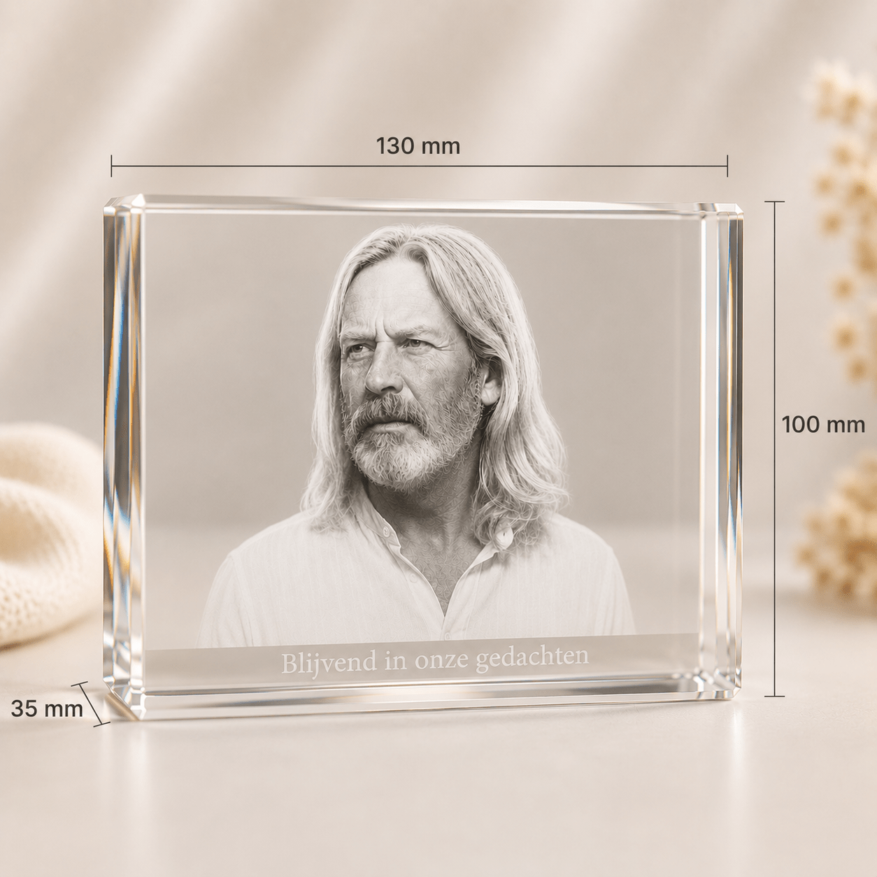 Glazen herinneringsmonument Rechthoek – Gepersonaliseerd met 2D foto - Memoriva