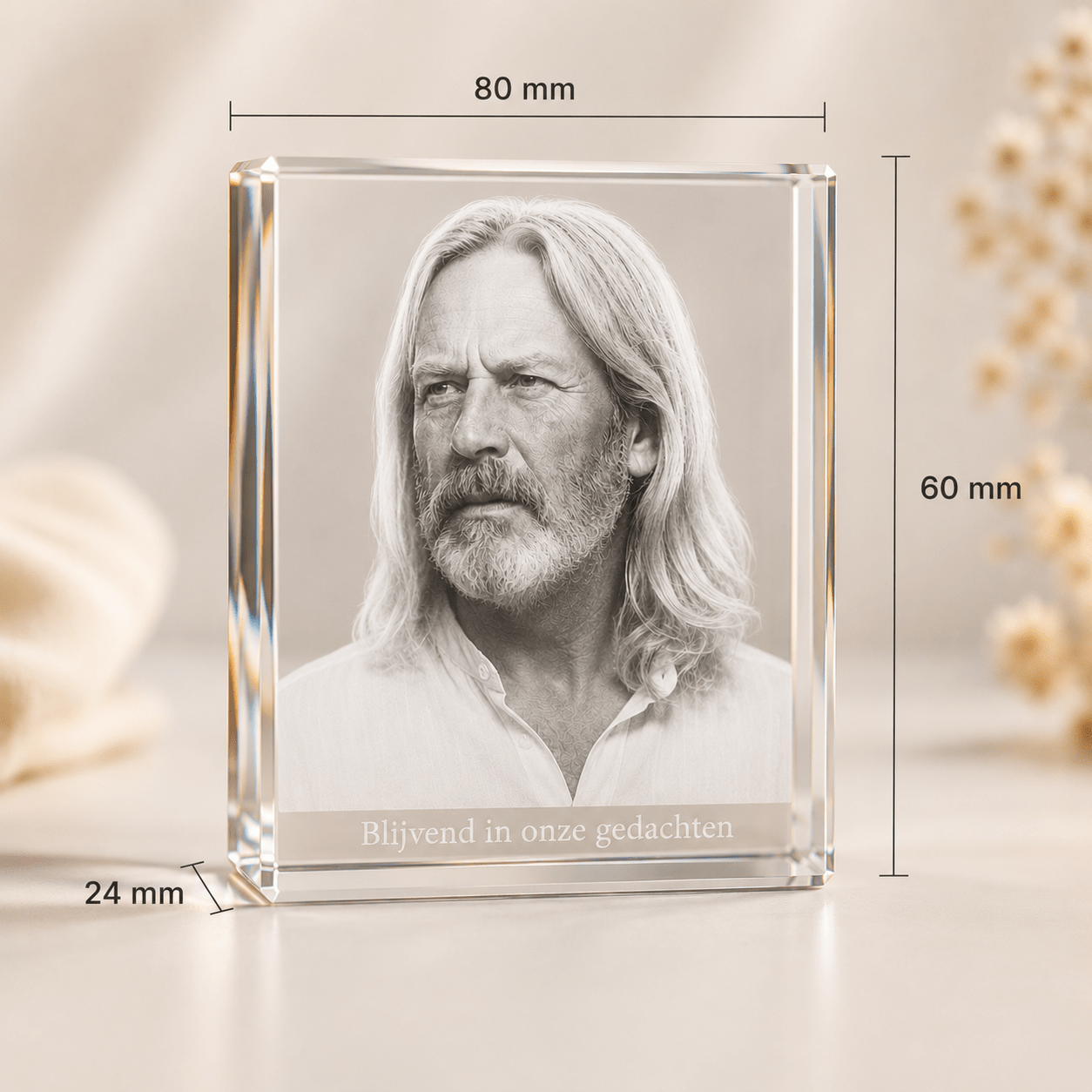 Glazen herinneringsmonument Rechthoek – Gepersonaliseerd met 2D foto - Memoriva