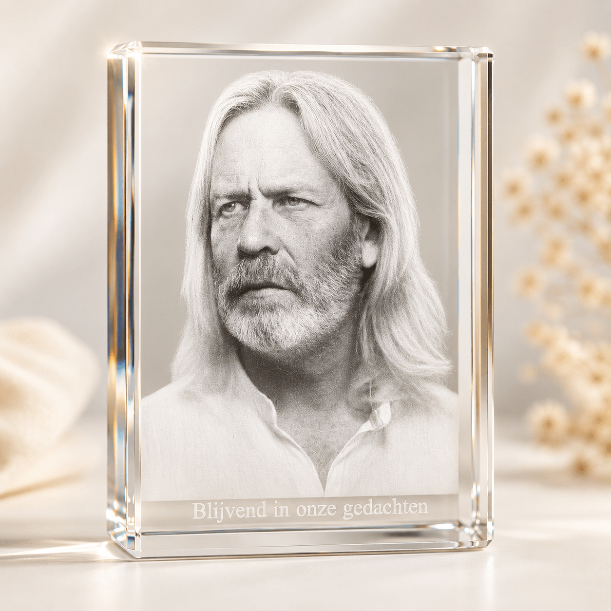 Glazen herinneringsmonument Rechthoek – Gepersonaliseerd met 2D foto - Memoriva