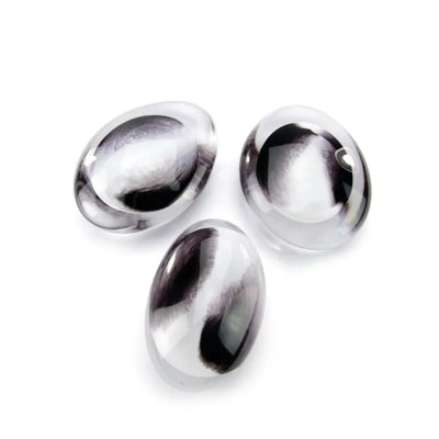 PEBBLE OVAAL – Black-White Opaque 8cm