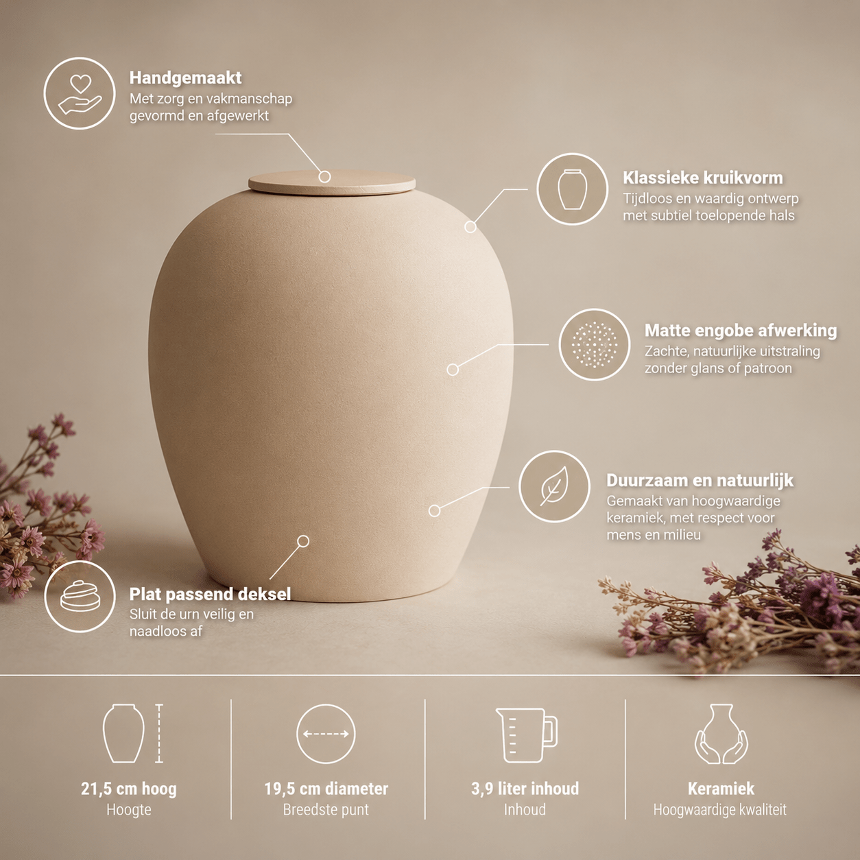 VERNO Large - Zacht Beige Engobe 3.9L - Memoriva