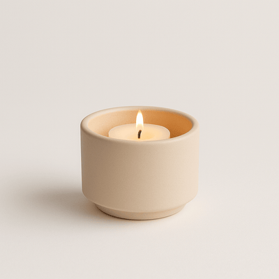 HELIOS - Handgemaakte mini - urn beige keramiek + kaarslicht - Memoriva