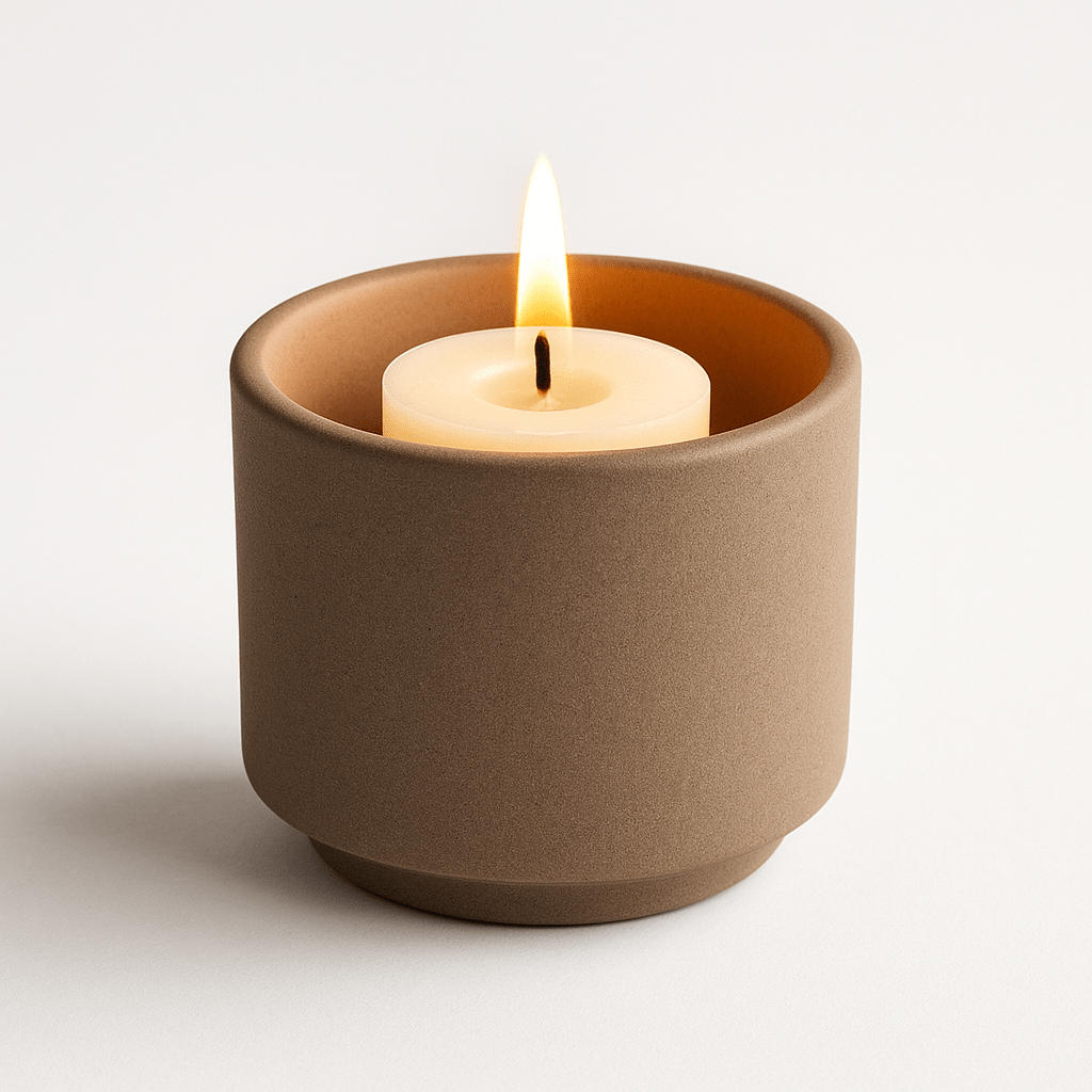 HELIOS - Handgemaakte mini - urn zandkleurig keramiek + kaarslicht - Memoriva