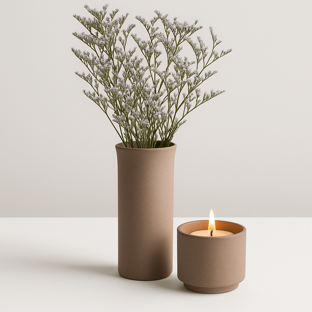 HELIOS - Handgemaakte mini - urn zandkleurig keramiek + kaarslicht - Memoriva