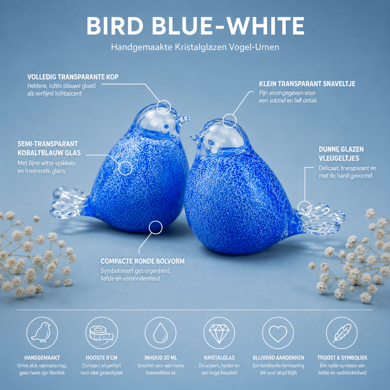 BIRD BLUE - WHITE - Kristalglas 30ml - Memoriva