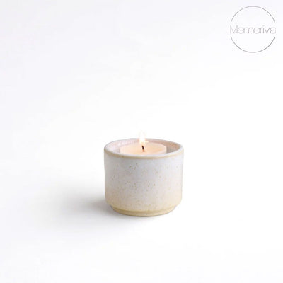 HELIOS - Handgemaakte mini-urn beige gespikkeld keramiek + kaarslicht